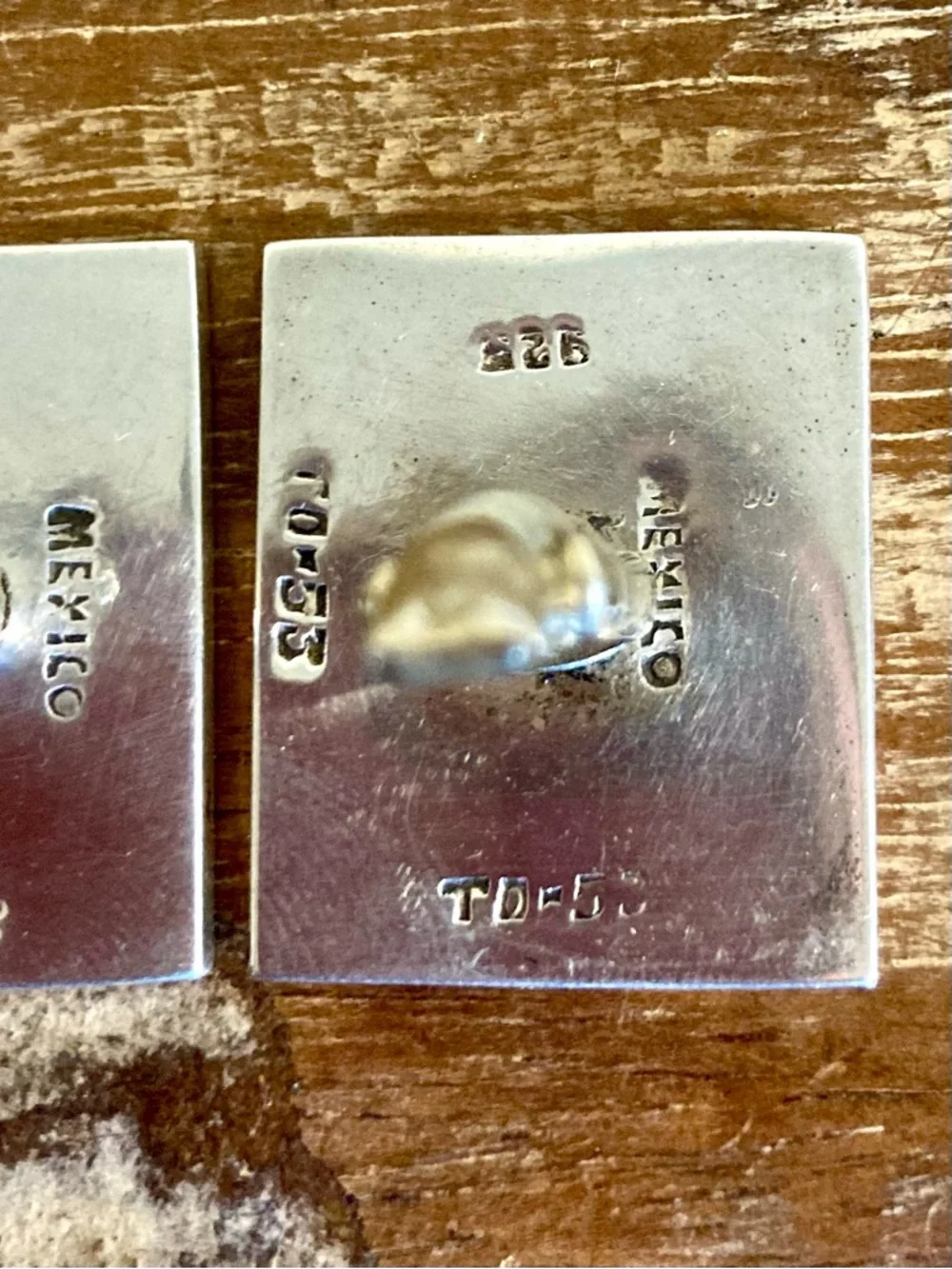 Vintage Taxco Modernist Sterling Silver Cufflinks – TD‑53 – Black Inlay – 24g